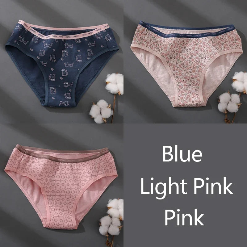 3Pcs/set Women Printing Floral Panties Low-Rise Cotton Briefs Female Comfortable Underwear Female Soft Panties Lingerie M-2XL