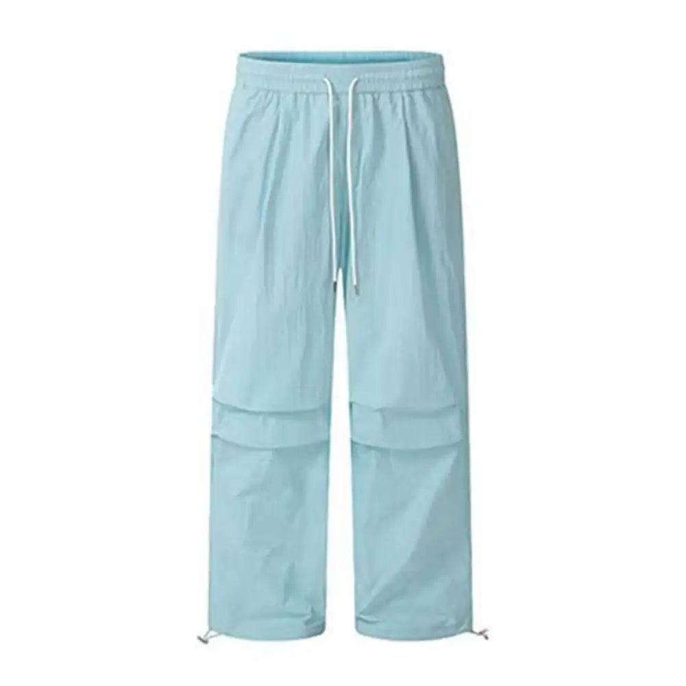 Women Sport Pants Wide Leg Elastic Waist Adjustable Drawstring Long Pants Solid Color Leisure Travel Cargo Trousers