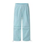 Women Sport Pants Wide Leg Elastic Waist Adjustable Drawstring Long Pants Solid Color Leisure Travel Cargo Trousers
