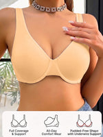 Solid Full Cup Women Bra Underwire Support No Padding Adjustable Wide Strap Everyday Comfort Lingerie