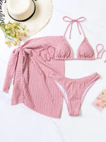 3pcs Sarong Beach Cover Up Skirt Wrinkled Bikini Women Swimwear Female Swimsuit Three-pieces Bikini Set Bathing Suit Swim Lady