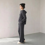 Soft Vertical Texture Loose Wearable Outside Autumn Winter Sleepwear Women Korean Lazy Style Hooded Half Velvet Pajama Set