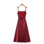Australian Women's Back-cross-strap Hollow-out Camisole Dress With Chest Pleats Slim-fit Waist And Long Skirt Pure Desire ZJBL