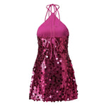 Women Halter Dress Sparkly Sequin Mini Dresses Clubwear Party Date Outfits Sexy Bodycon Dress Sexy Sleeveless Backless Dress