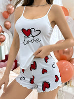 Women's Sleepwear Comfortable Relaxed Fit Pajama Set Round Neck Backless Cami Top with Heart Print Shorts
