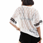 Women Summer Lace Football T-Shirt Casual Number Print See-Through V-Neck Short Sleeve Basic Tops for Streetwear