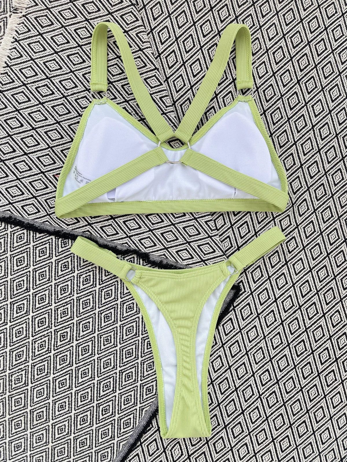 Sexy Ring Linked Backless Bikini Set Women Solid Black White Hollow Out Push Up Micro Swimsuit 2024 Bathing Suit Thong Swimwear