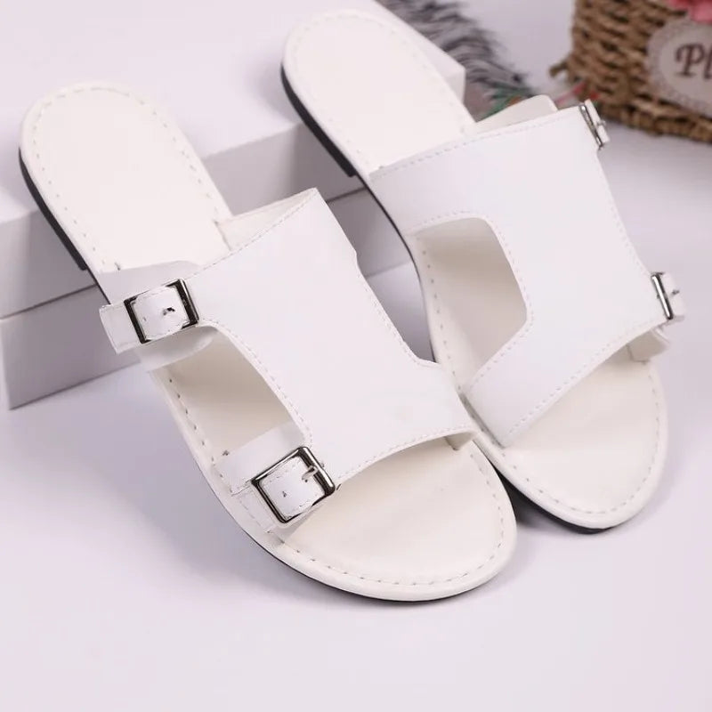 Women's 2026 New Double Buckle Strap Open-Toe Slide Sandals Minimalist Casual Summer Shoes