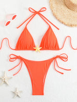 Sexy Black Micro Bikini 2025 Women Starfish Ornament Push Up Bra Tie Side Thong Swimsuit Summer Bathing Suit Holiday Swimwear