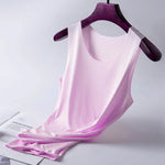 Women Bottoming Vest Sleeveless Ice Silk Seamless Stretchy Round Neck Dry Dry Cooling Camisole Summer Office Vacation Basic Top