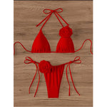 S - XL Sexy 3D Flowers Halter Strappy Bikini Women Swimwear Female Swimsuit Two-Pieces Bikini Set Bather Bathing Suit Swim V5297
