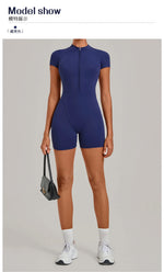Half-zipper Slimming Yoga Jumpsuit Women Hollow Out Backless Sports One Piece Suits Short Sleeve Butt Lifting Tight Overalls