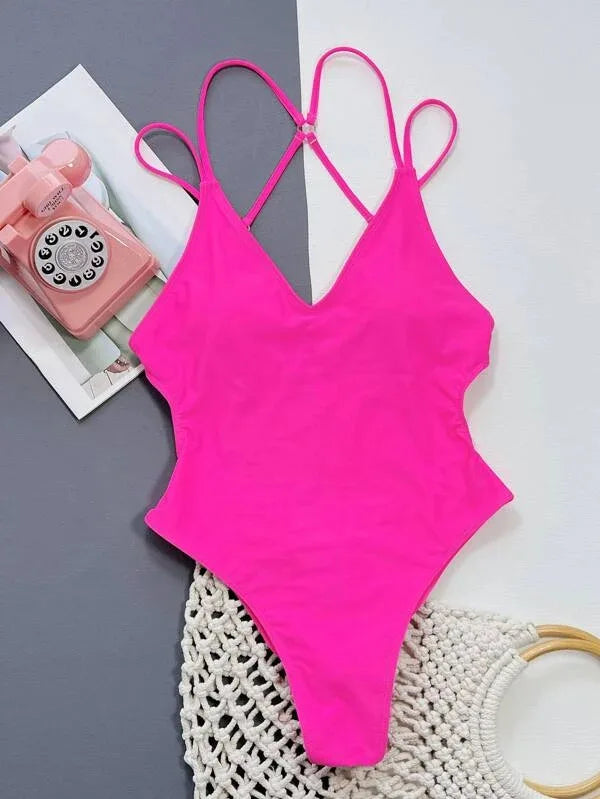 Red One Piece Swimsuit Woman Backless Bodysuit Swimwear Thong Beach Wear Leopard 2024 Bathing Suits Ladies Holiday Pool Summer