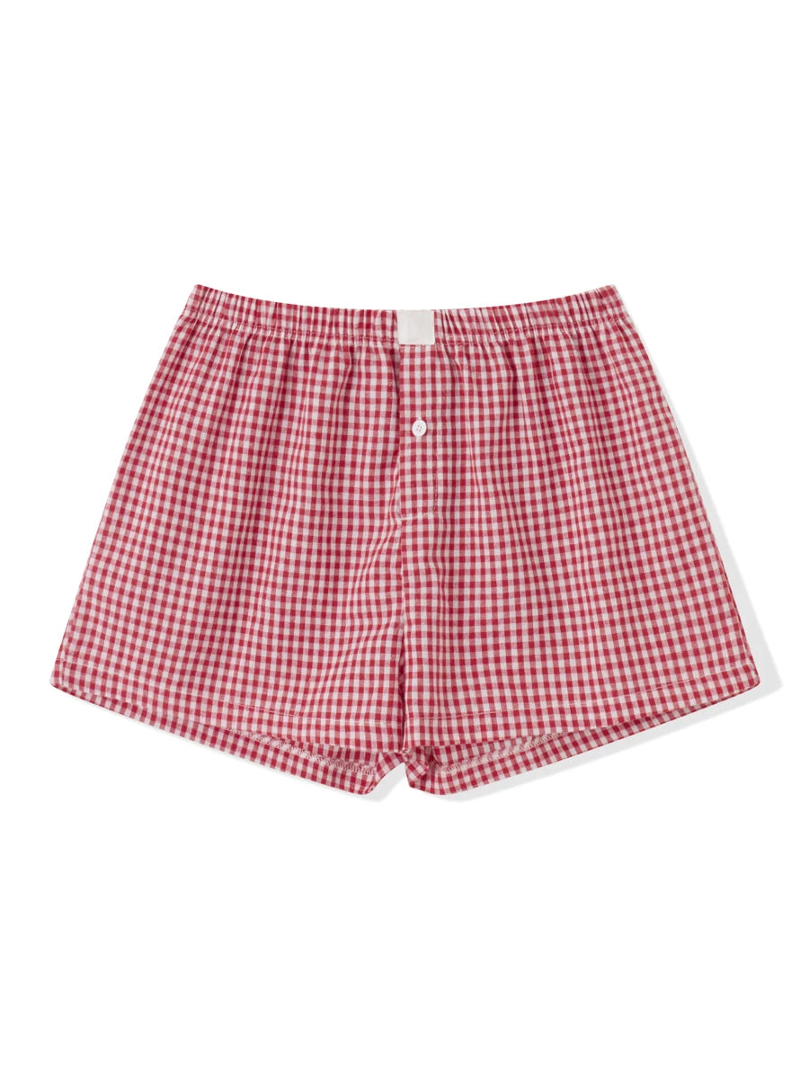 Women’s Plaid Print Shorts Elastic Low Waist Button Front Lounge Shorts Boxers Streetwear