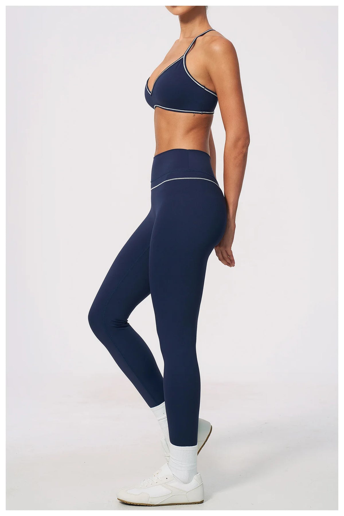 New Yoga Suit Women Color Blocked V-neck I Shape Sports Bra Fitness Clothes Summer Tight Running High Waist Leggings Tracksuit