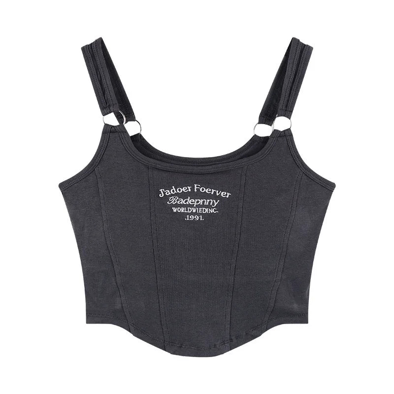 Letter Print Tank Top Women Cotton Bras Tops Hot Girls Streetwear Underwear Built In Bra Small Cup Crop Top Padded Camisole