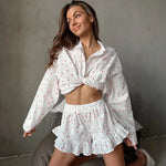 Women's Heart Print 2 Piece Lounge Wear Outfits Sleeve Lapel Neck Button Down Tops and Elastic Waist Shorts Pajamas 2026 New