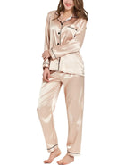 Womens Silk Satin Pajamas Loungewear Two-piece Sleepwear Button-Down Full Sleeve LongSet