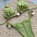 Sexy Shiny Halter High Leg Cut Bikini Women Swimwear Female Swimsuit Two-Pieces Bikini Set Padded Bather Bathing Suit Swim V6601