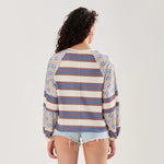 Loose Knitted Tops Women Contrast Color Stripe Floral Print Long Sleeve Pullovers Fall Winter Casual Jumpers