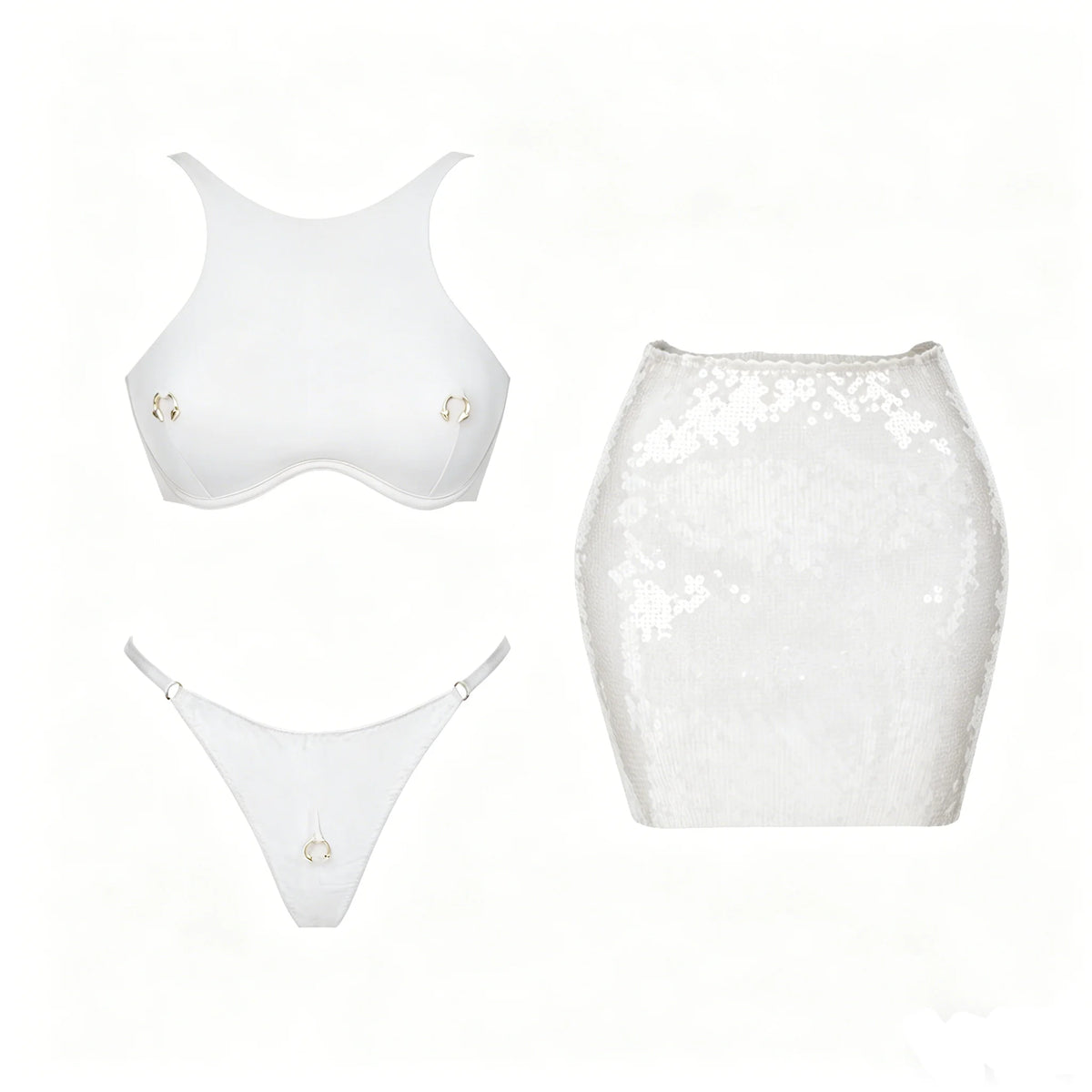 Sexy 3Pcs Swimsuit With Mini Skirt Women Bikini Push Up Swimwear Solid Biquini High Cut Monokini Swim Suit Bathingsuit Beachwear