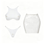 Sexy 3Pcs Swimsuit With Mini Skirt Women Bikini Push Up Swimwear Solid Biquini High Cut Monokini Swim Suit Bathingsuit Beachwear
