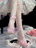 2026 y2k Block High Heels Summer Vintage Black Satin Pink Lolita Mary Janes Shoes Women Sweet Cross-tied Ballet Pumps Footwear