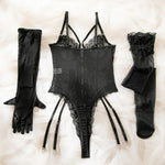 Sexy One Piece Bodysuit Lace Hollow Out Jumpsuit Women Erotic Lingerie Men's Beach Shorts
