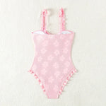 Light Pink One Piece Swimsuit for Women High Waist Hollow Out Ruffle Suspender Backless Monokini Bikini Beach Swimwear 2024 New