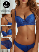 Sexy Hot Bra for Women 3/4 Cup Lace SetBlue Brassiere SetWomen Underwear Set A2155