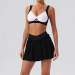 Tight Yoga Sets Women's Tracksuit Sexy Color Contrast Hollow Out Sports Bra High Waist Pleate Tennis Short Skirt Fitness Suits