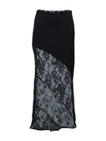 Women's Summer Satin Lace Patchwork Long Skirts Mid Waist Solid Color Fashion Elegant Asymmetric Skirts
