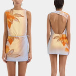 Summer Print Slim Mini Dresses Women Fashion Sexy Backless Leace-up Package Hip Sleeveless Short Dress Female Streetwear Vestido