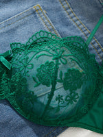 Lady Floral Embroidery Lingerie Set Women Sheer Bra and Brief Underwear Set Satin Sexy Intimates Underwear