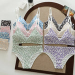Women Floral Print Seamless Bra And Panties Set Low Waist Briefs Sexy Lingerie Set V-neck Sport Brassiere Female Underwear Set