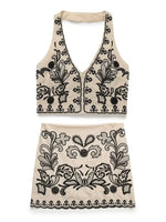 Foridol Floral Embroidery Summer Women Set Crop Top+mini Skirt Matching Set Casual Chic Halter Dress Set 2 Pcs Outfits Beach