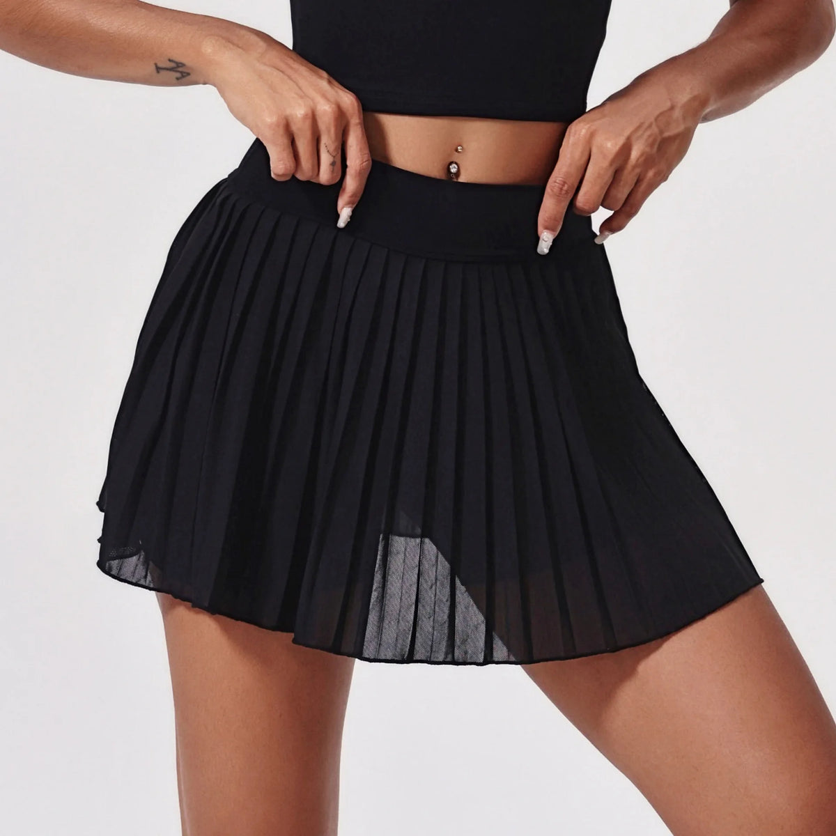 Elastic High Waist Slimming Tennis Skort Women Summer Running Fitness Skirt with A Light Strip Lining and Pockets Pleated Skirts