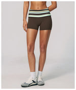 Summer Striped Polka Dot Contrast High Waist Yoga Shorts Hip Lifting Sports Tights Outdoor Workout Fitness Gym Running Pants
