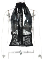 FDYOUI Woman Clothes Elegant Bandage Mesh Corset Tops 2026 Female Halter V-neck Lace-up Tank Top Black T-shirt Y2K Streetwear