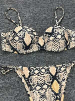 Sexy Snake Printed Underwired Bra Cup Bikini Women Swimsuit Female Swimwear Two pieces Bikini set Micro thong Bathing Suit Swim