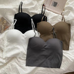 Women Tops With Built In Bra Ice Silk Tube Top Seamless Bra Femal Comfort Underwear Wirefree Padded Brassiere Sexy Crop Top