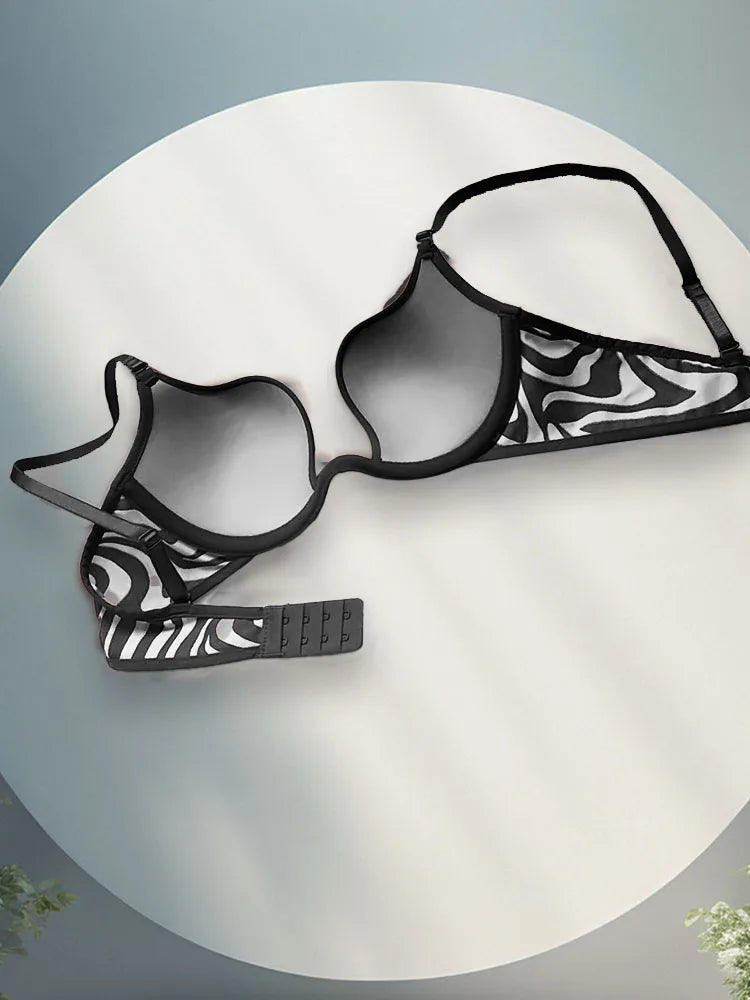 Women's Deep V Plunge Underwire Padded Push Up T-Shirt Bra Printed Minimizer Unlined Bras with Underwire