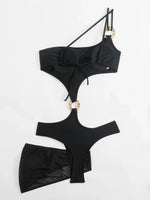 Asymmetric One Shoulder Mesh Skirt One Piece Swimsuit Women Thong Swimwear Female Metal Ring Monokini Bathing Suit Beachwear