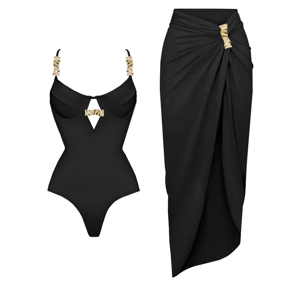 3Pc Push Up Bikini With Cover Up Women Sexy Swimsuit Female Swimwear Bandeau Biquini Shiny Button Bathingsuit Bodysuit Beachwear