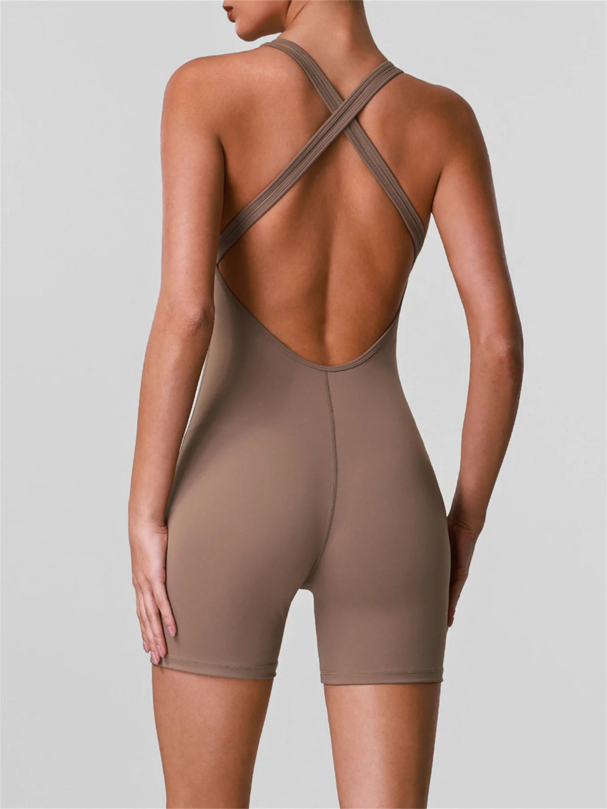 Cross Back V-neck Short Yoga Jumpsuit Women Quick Drying Solid Sleeveless Sports One Piece Suit Outdoor Recreation Bodysuits