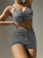 Sports High Waisted Bikini Sets Blue Striped Women's Swimsuit Shorts Swimwear Two Pieces Bathing Suit Brazilian Biquini Pool