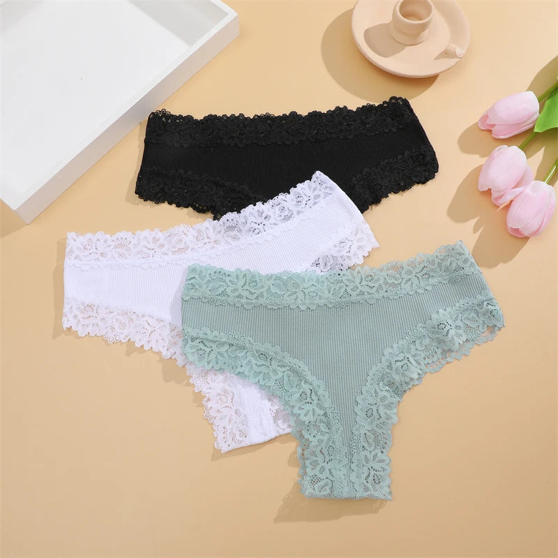 New Lace Seamless Cotton Panties Ribbed Maillard Brazilian Pants LowWaist Women Panties Breathable Girls Underwear Soft Lingerie