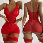 New Sexy Women Lace Sleepwear Babydoll Underwear Garter Belt Mesh Sexy Costume Nightwear Ladies Lingerie
