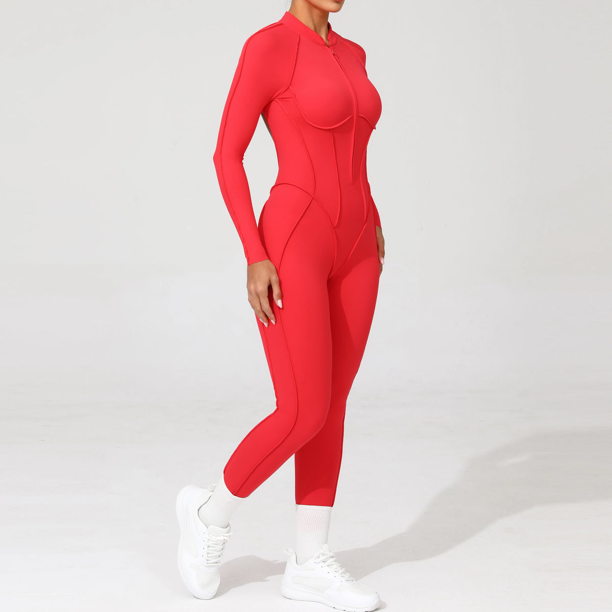 Padded Women Long Sleeve Sport Yoga Jumpsuit Workout Clothes for Women Sportwear Backless Zipper Fitness Gym Outfit