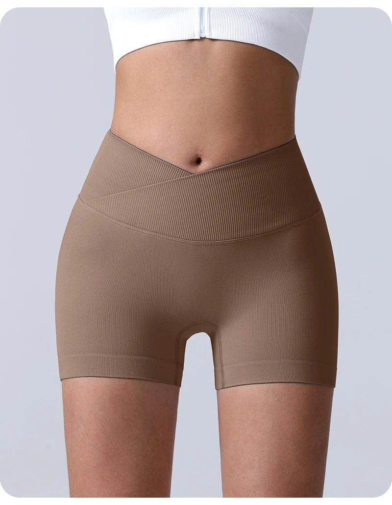 Cross-Back Yoga Shorts for Women - High-Waisted Tummy Control Fitness & Yoga Running Breathable Quick-Dry Shorts
